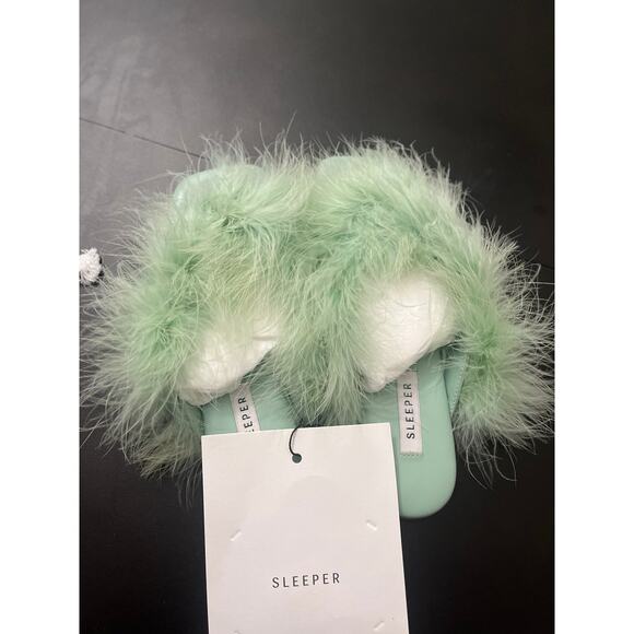 NWT Sleeper Pom Slides with Feathers in Mint - Size 35 - Picture 9 of 10